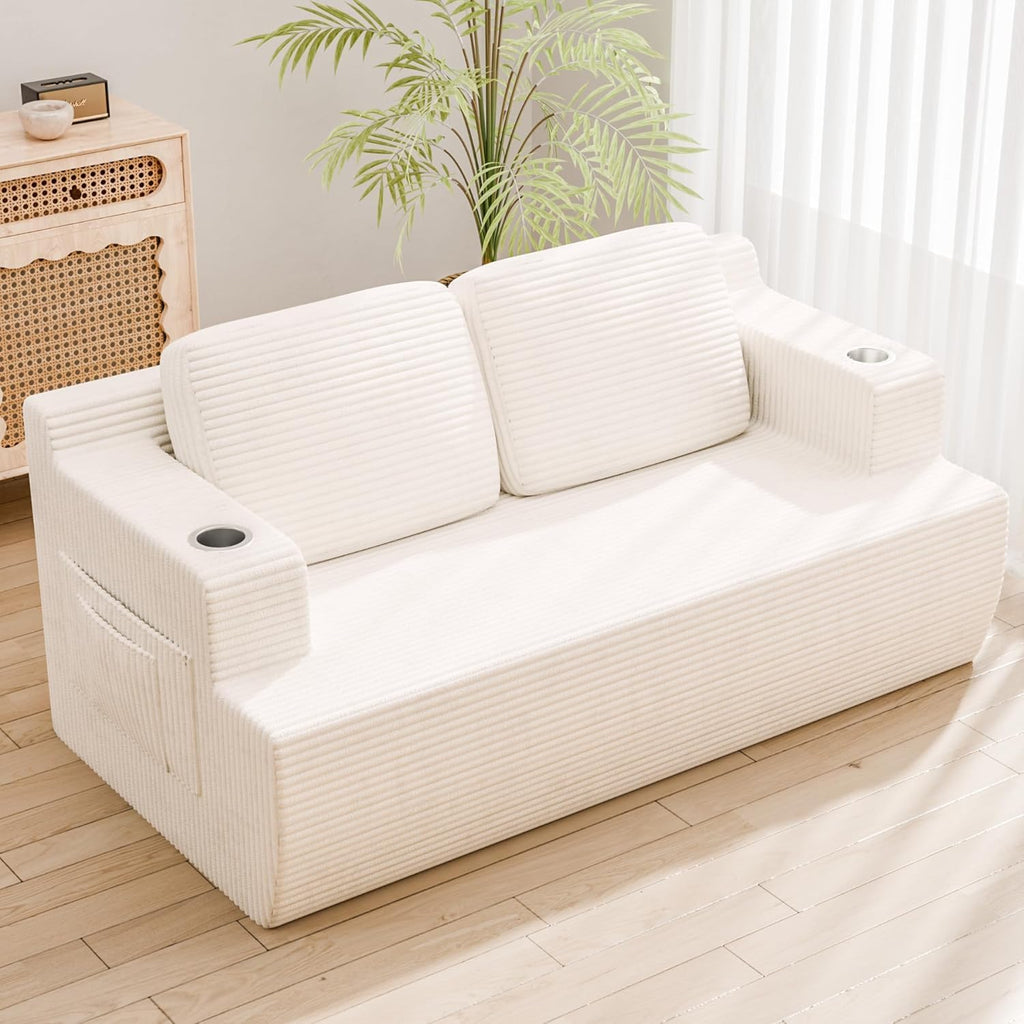 Homall 67' Cloud Couch Sofa 2 Seater Comfy Upholstered Loveseat Floor Sofa with High Density Memory Foam, No Assembly Required, Boneless Couch for Bedroom Living Room (White, Loveseat)