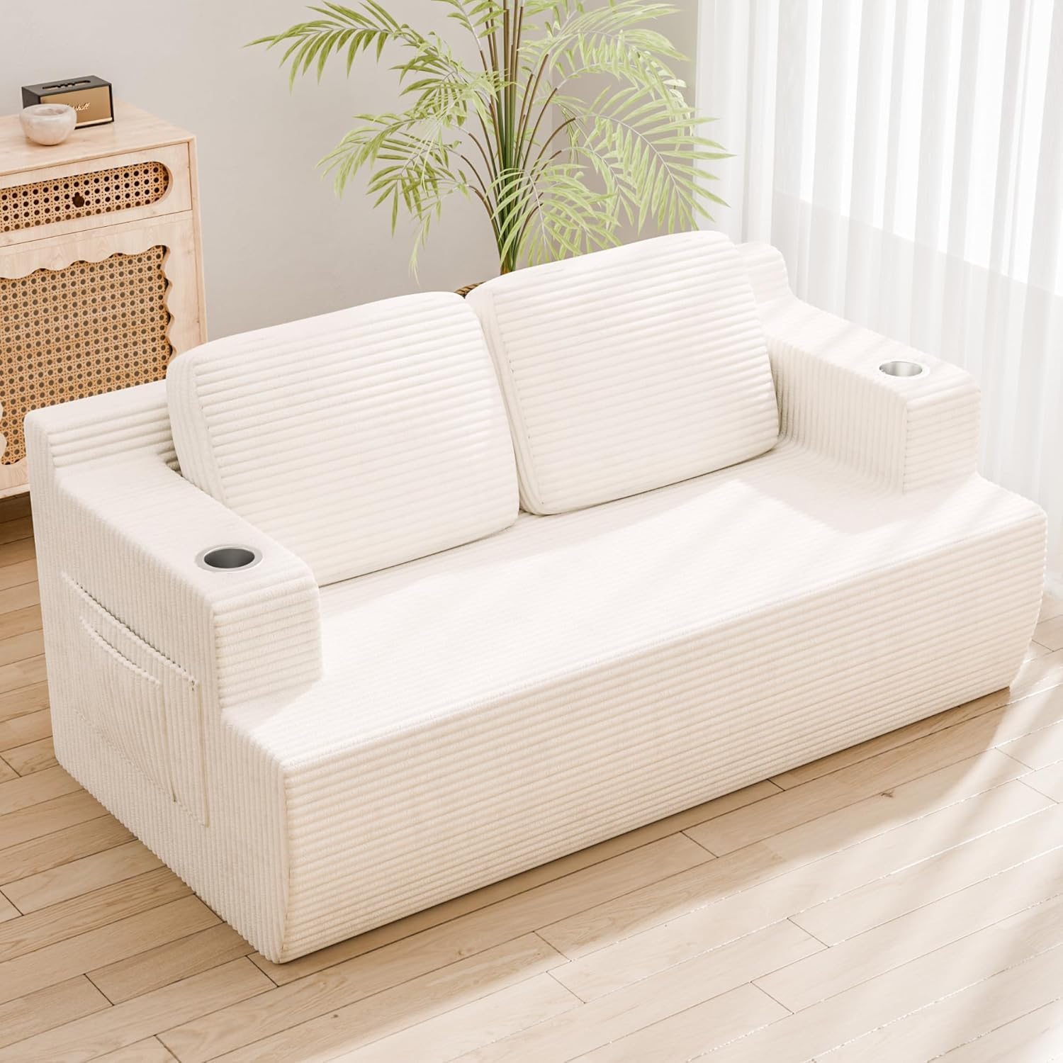 Homall 67' Cloud Couch Sofa 2 Seater Comfy Upholstered Loveseat Floor Sofa with High Density Memory Foam, No Assembly Required, Boneless Couch for Bedroom Living Room (White, Loveseat)