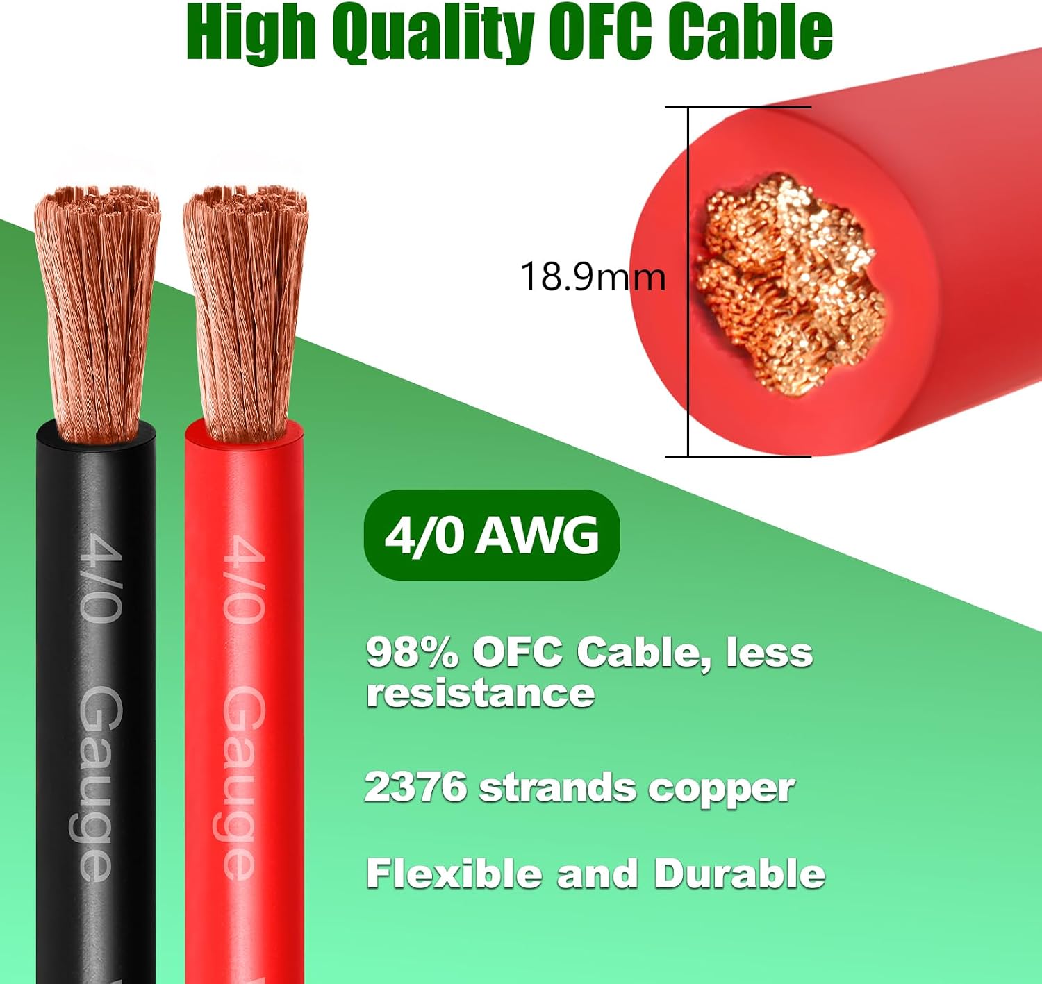 4/0 Gauge Battery Cable Copper Wire, 10FT Red+10FT Black 4/0 AWG Welding Cable Standard USA OFC Wire for Automotive, Battery, Solar, Marine and Generator