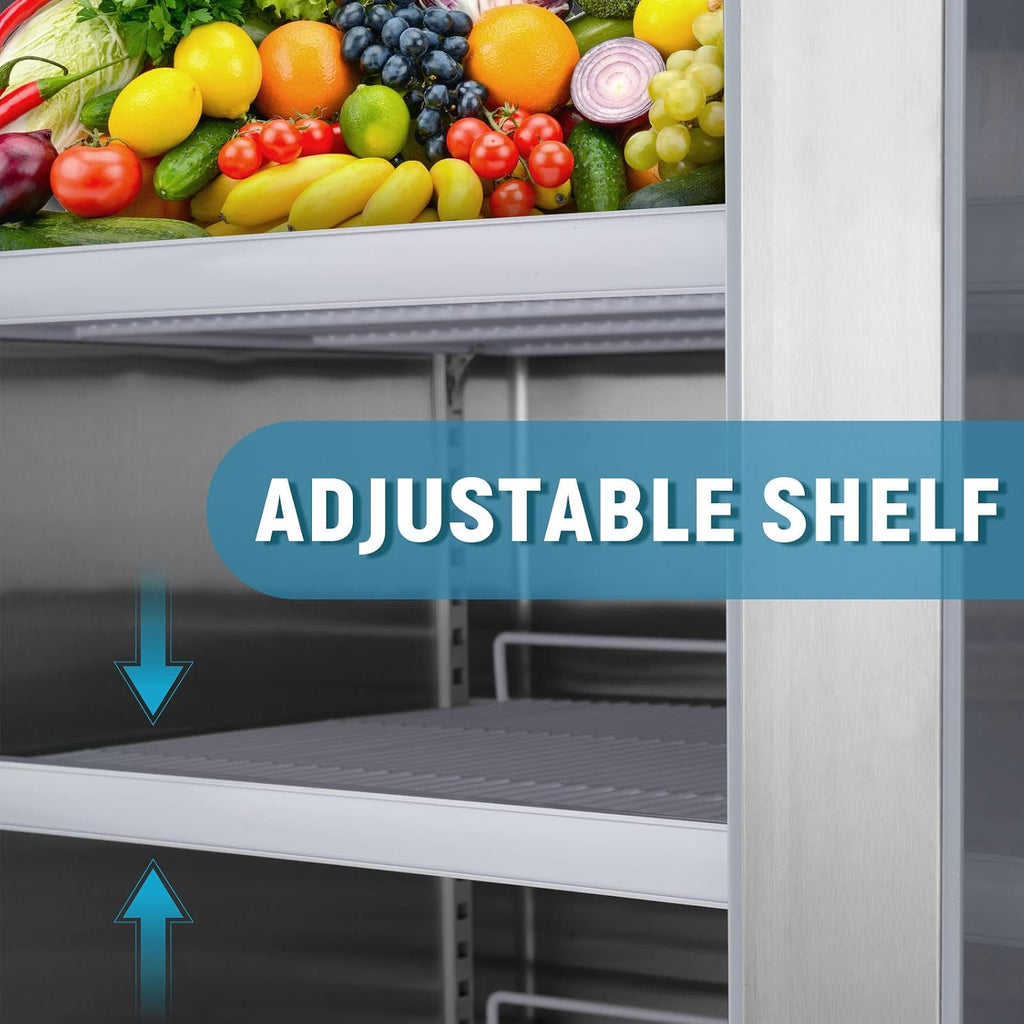 JINSONG Commercial Beverage Fridge Display Refrigerator, 54' Wide, Glass Door Refrigerator, Stainless Steel Beverage Cooler with LED Lighting & 8 Shelves for Restaurant, Office, Shop, Bar, 49 Cu.ft