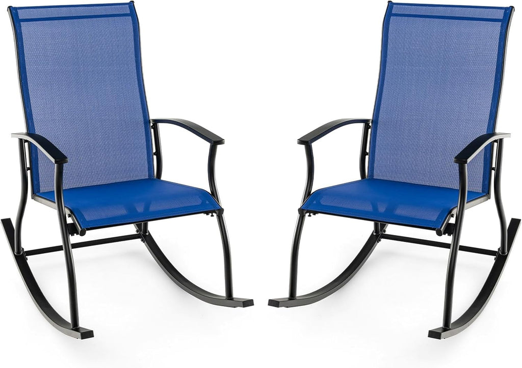 Tangkula Patio Rocking Chairs Set of 2, Outdoor Rocking Chair with Smooth & Safe Rocking Motion, Ergonomic Backrest, Breathable Fabric, All-Weather Outdoor Rocker for Backyard, Poolside (1, Navy)