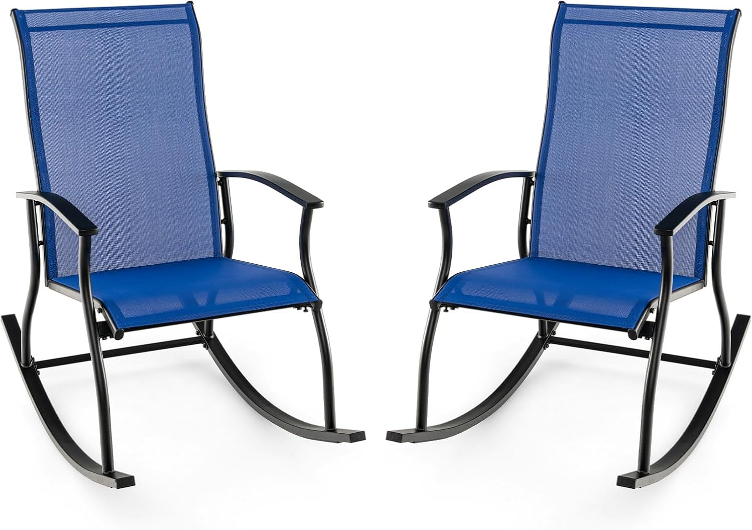 Tangkula Patio Rocking Chairs Set of 2, Outdoor Rocking Chair with Smooth & Safe Rocking Motion, Ergonomic Backrest, Breathable Fabric, All-Weather Outdoor Rocker for Backyard, Poolside (1, Navy)