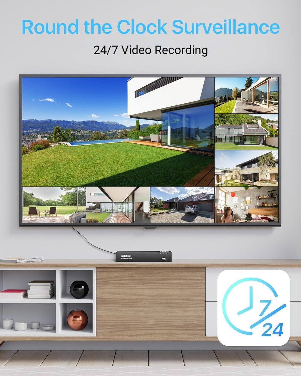 ZOSI 4K PoE Home Security Camera System, 8pcs 5MP Wired Outdoor Indoor Surveillance IP Metal Cameras, Night Vision, Person Vehicle Detection, 8 Channel 8MP NVR with 2TB Hard Drive for 24/7 Recording