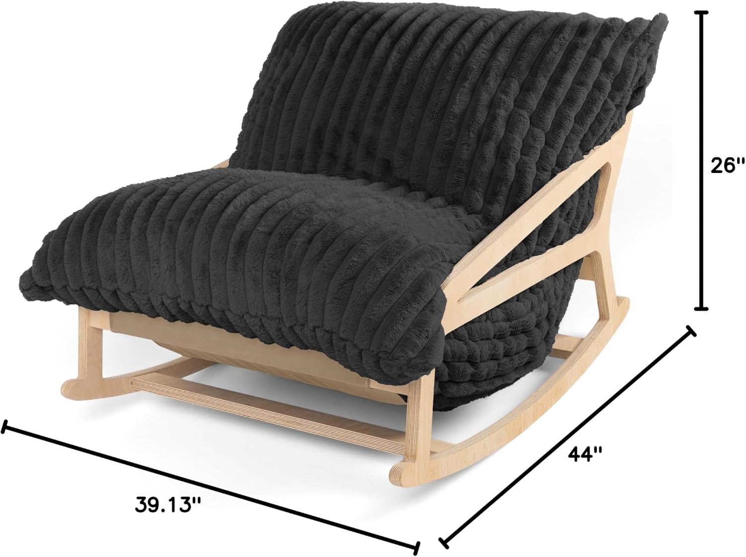 Pillow Saxx Bean Bag Rocking Chair - Elegant Oversized Rocker with Modern Wood Frame, Mondo Fur Black