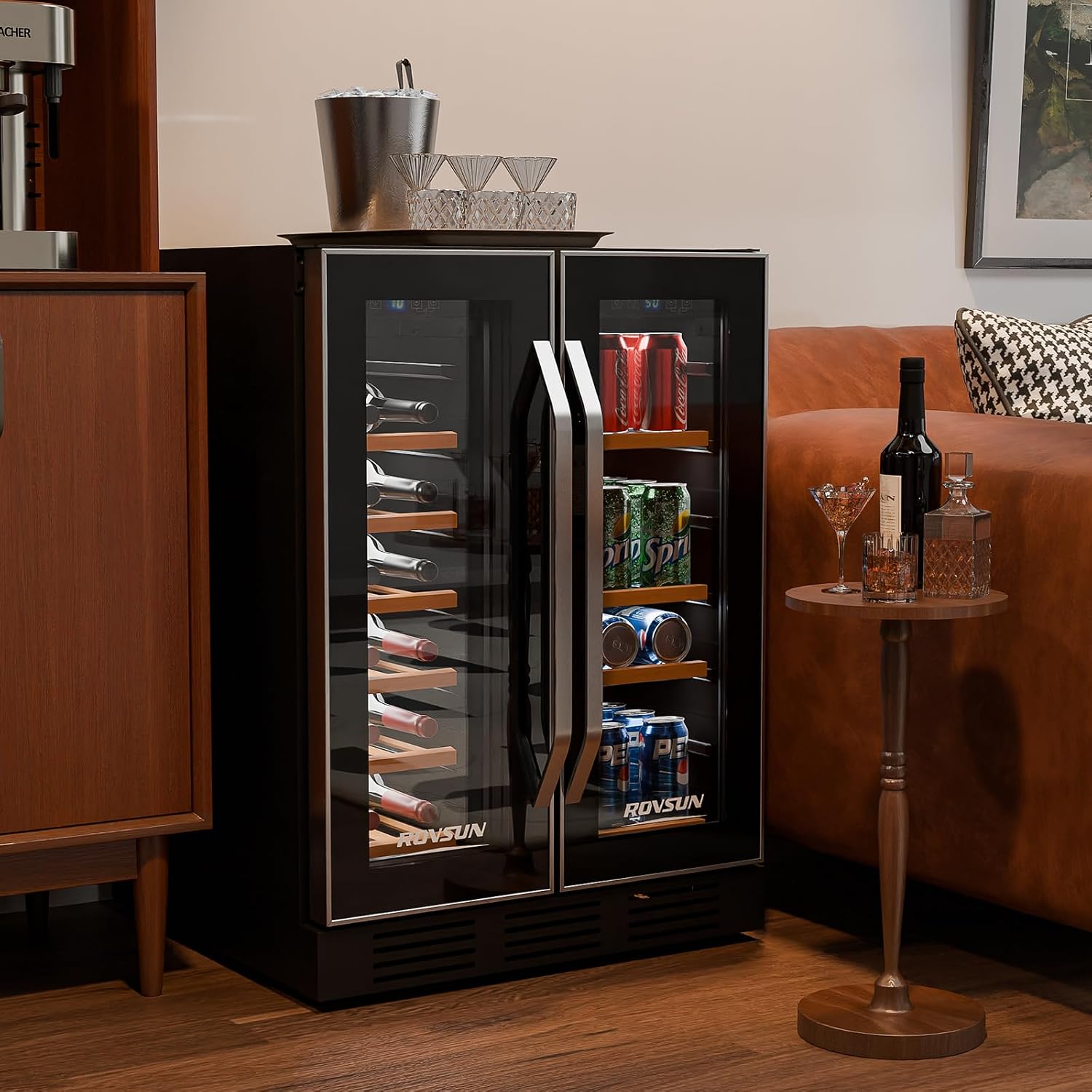 Bonnlo 34 Bottle Dual Zone Wine Cooler Refrigerator, Freestanding Compressor Wine Chiller, Beverage Wine Fridge with Digital Temp Control & Double-layer Glass Door for Red White Wine, Champagne, Beer