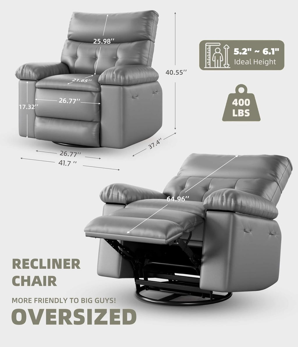 Garvee Oversized Wide Rocker Swivel Recliner Chair - PU Leather Manual Recliner for Adults, Large Nursery Glider Chair Lazy Recliner with Comfort Arm and Back for Living Room, Bedroom
