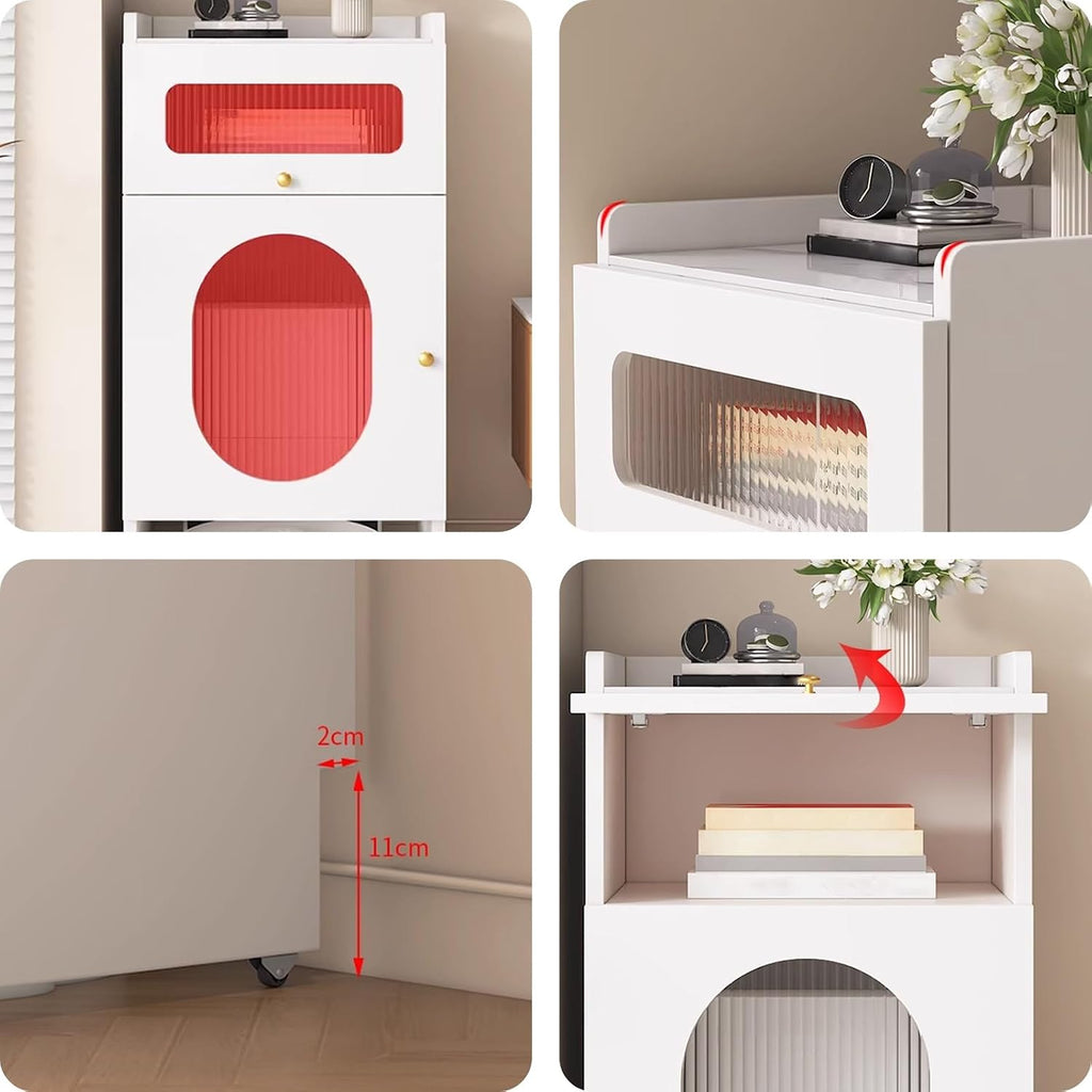Mobile Storage Cabinet for Self-Emptying Robot Vacuum and Mop Open Back Panel Hidden Robot Vacuum Stand Side Table for Living Room Home Office Corner(Champagne,50 * 40 * 93cm)