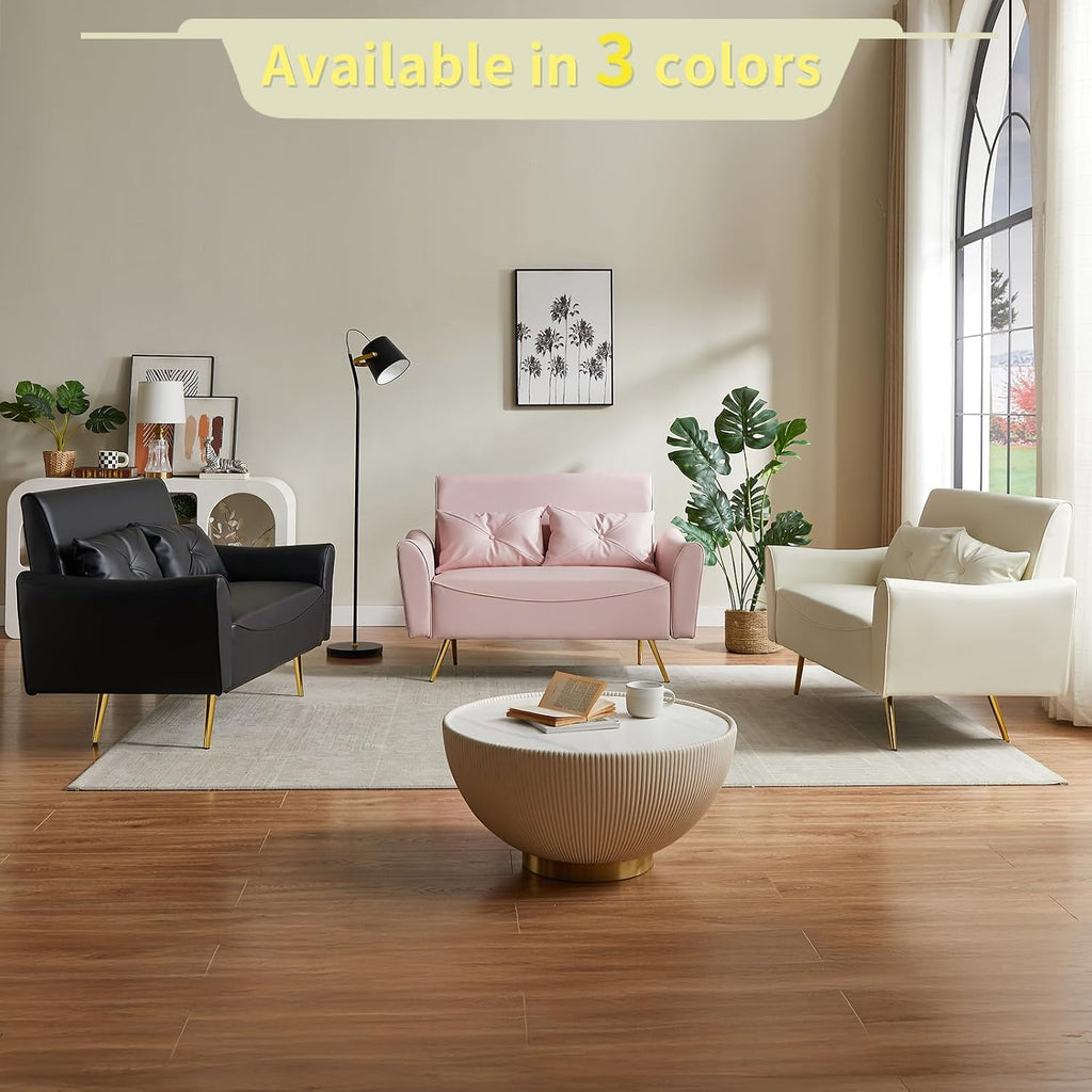 Brelice 48' Faux Leather Loveseat Sofa, Modern Small Couch for Small Space with 2 Pillows, 2 Seater Couch for Living Room, Bedroom, Office, Apartment (Beige)
