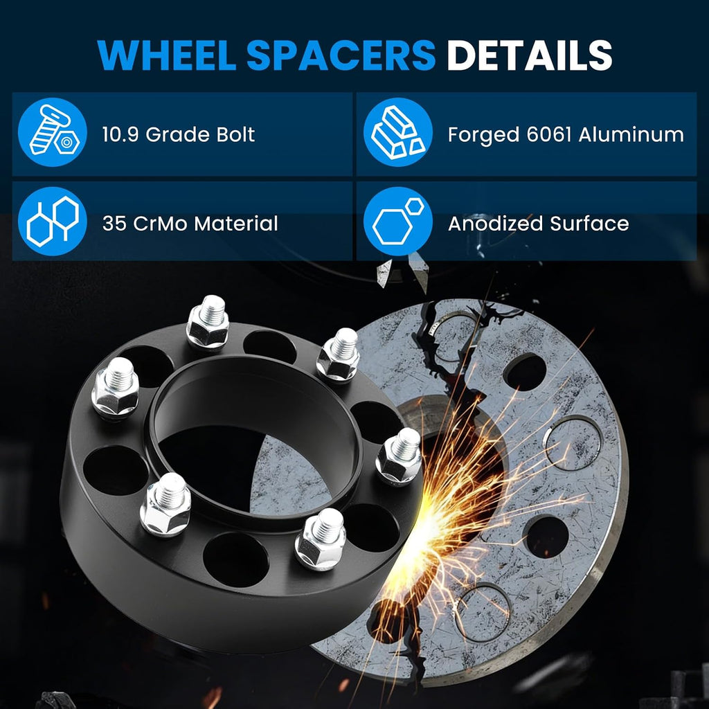 6x5.5 Wheel Spacers Hubcentric Real Forged Spacers Center Bore 106mm M12x1.5 Studs for Tacoma, 2'(50.8mm) 4Runner GX460 Tundra FJ Cruiser GX470 Sequoia Fortuner Ventury for 6 lug Set of 4 Black