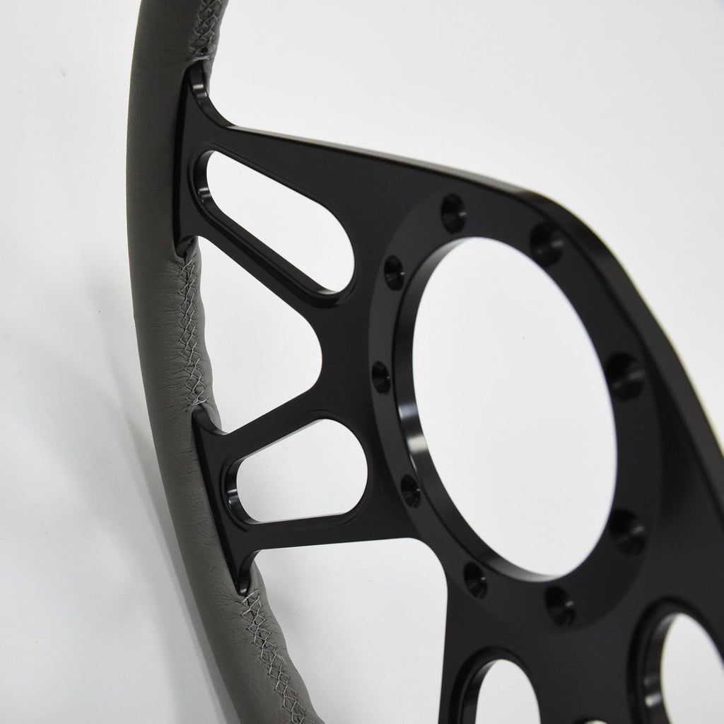 14'' Billet Full Wrap 9 Bolts Steering Wheel with 2'' Dish and Horn Button (Black)