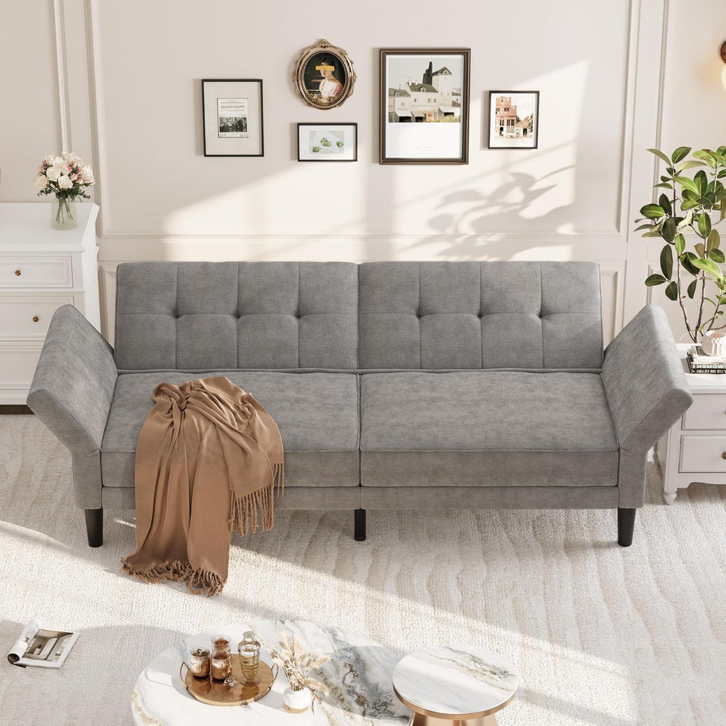 GarveeHome 89' Futon Sofa Bed, Convertible Sleeper Sofa with Adjustable Backrest & Armrest, Modern Futon Couch Bed, Loveseat Sleeper for Living Room Bedroom Apartments, Grey