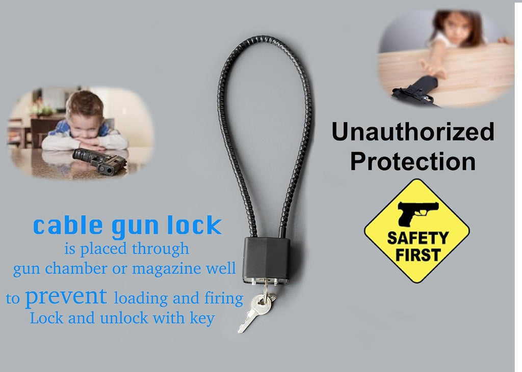 8.5' Cable Gun Locks with Keys-Hunting Sports, Keyed Alike Safe Lock CA DOJ Approved for Pistols, Handguns, Rifles, and Shotguns, Home, Storage Firearm Locking and Safety (100)
