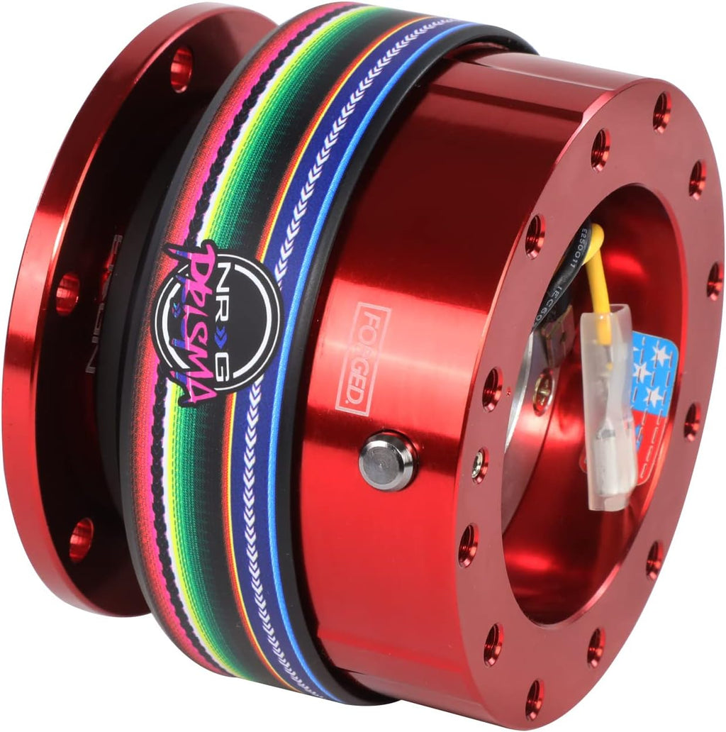 NRG Innovations Gen 2.0 Steering Wheel Quick Release Adapter 6-HOLE with Mounting Bolts, Quick Release - Red Body/Mexicali ring with Prisma Collab, NRG-SRK-200RD-MEXICALI