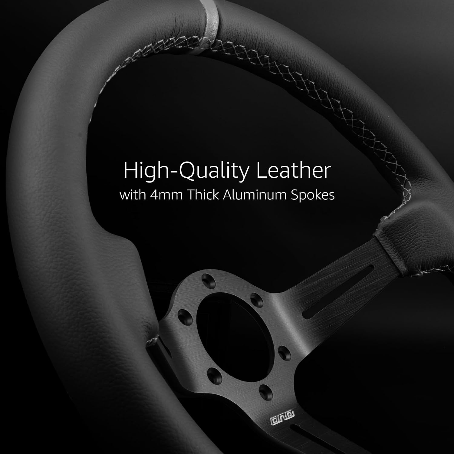 DND Performance Interior's Leather Race Steering Wheel / 350mm Diameter and 75mm Depth / 6x70mm Bolt Pattern/DND Leather Steering Wheel with Horn Button Included (Colored Stitching) (Gray)