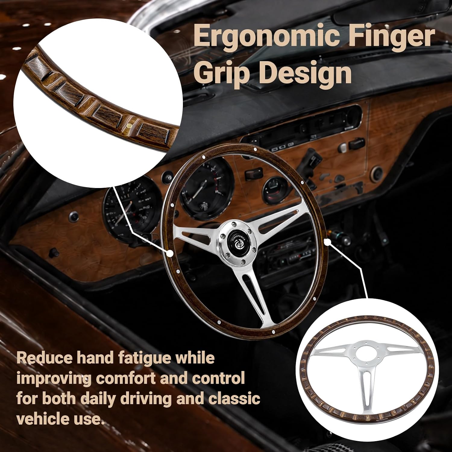 13'' Classic wood grain steering wheel Restoration Austin Healey 100,3000,Sprite