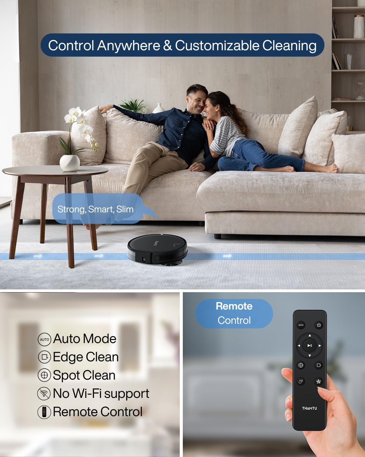 Robot Vacuum Cleaner, Super Thin, Powerful Suction Vacuum Robot, Self-Charging Robotic Vacuum Cleaner, Cleans Hard Floors to Low-Pile Carpets, Black