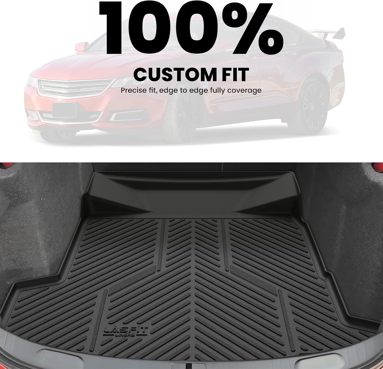 LASFIT Trunk Mat for Chevrolet Chevy Impala 2014-2020 (Not Fit Equipped with The Auto Stop/Start System), All Weather TPE Custom Fit Cargo Mat Trunk Liner for Chevy Impala Accessories, Black