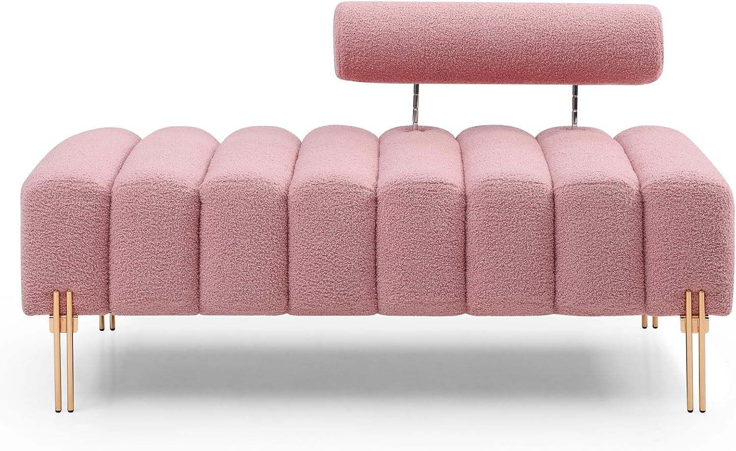 NIOIIKIT 53.2' Modern Loveseat Sofa Couch, Upholstered Accent Sofa with Golden Legs and Adjustable Backrest, Small Teddy Fleece Couches for Bedroom, Living Room, Compact Small Space (Pink Teddy)