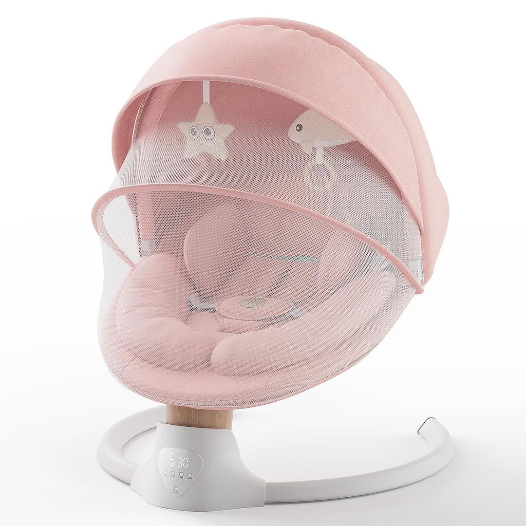 Baby Swings for Infants, FasonBaby Electric Baby Swing with 10 Preset Melodies, 5 Speeds, Remote Control and Bluetooth - Portable Infant Swing for Indoor and Outdoor(Pink)