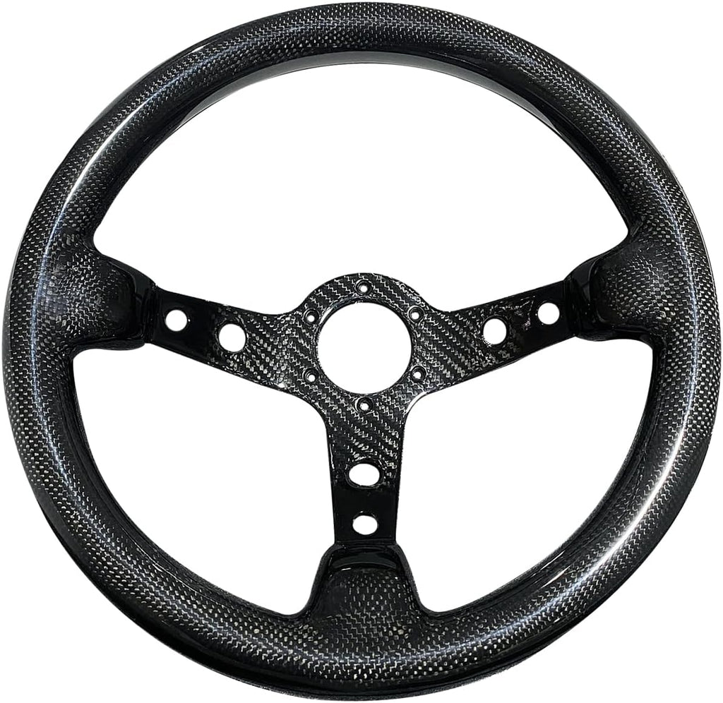 Universal 350mm Real Carbon Fiber Racing Steering Wheel Black | 3' Depth, Hard and Lightweight ,6 Holes JDM