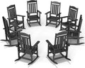 FOOWIN Outdoor Rocking Chair Set of 8, High Back Patio Rocking Chair, HDPE All Weather Resistant Porch Rocker for Adult, Oversized Rocking Chairs for Garden, Lawn, Indoor & Outdoor Use, Black
