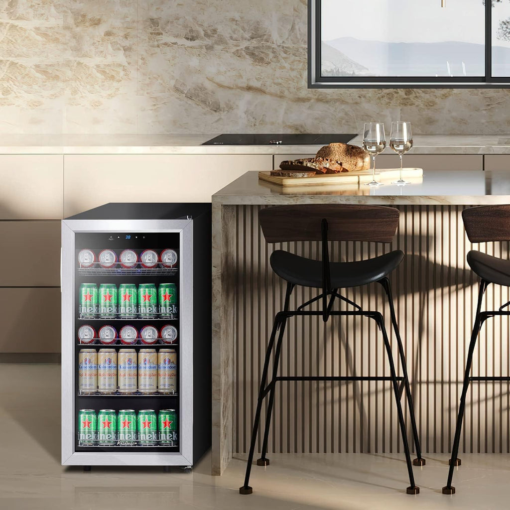 Kalamera Mini Beverage Refrigerator Freestanding- 120 Cans Capacity Beverage Cooler- for Soda, Water, Beer or Wine - for Kitchen or Bar with White Interior Light