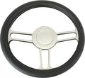 14'' x 2'' Billet Black Leather Half Wrap 9 Bolts Dish Steering Wheel with Chrome Horn Button, VINTAGE' Style Steering Wheel Fits Most 1967-94 GM Cars