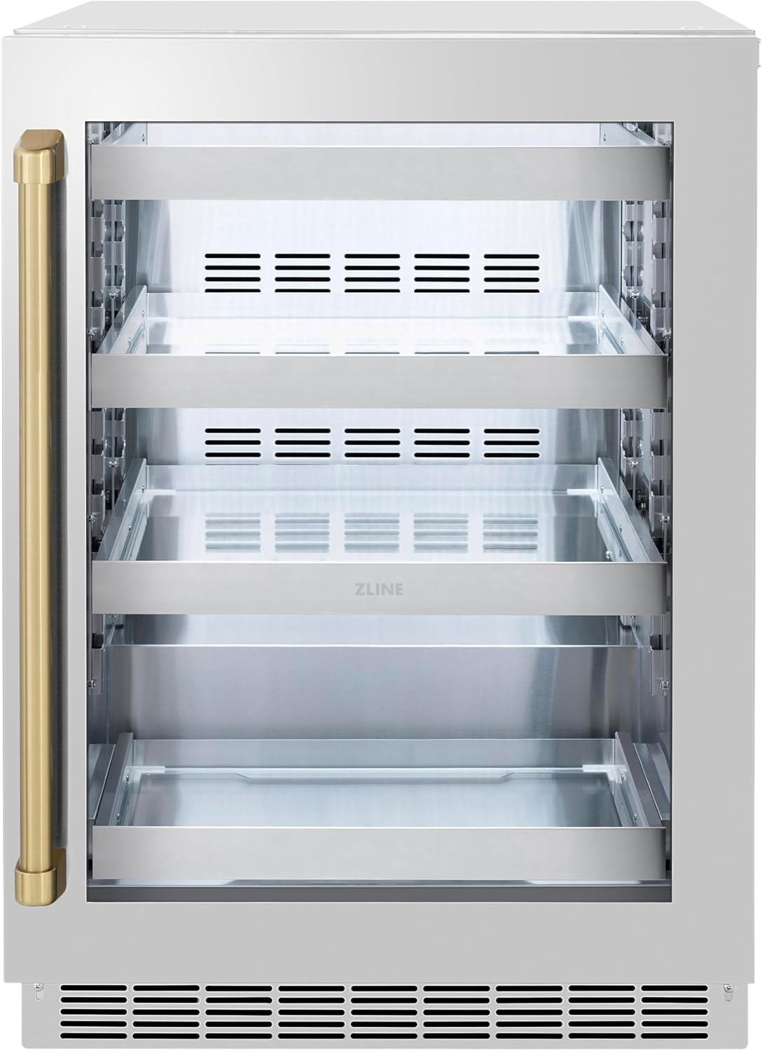 ZLINE Autograph Edition 24 in. Touchstone 151 Can Beverage Fridge With Stainless Steel Glass Door And Champagne Bronze Handle (RBSOZ-GS-24-CB)