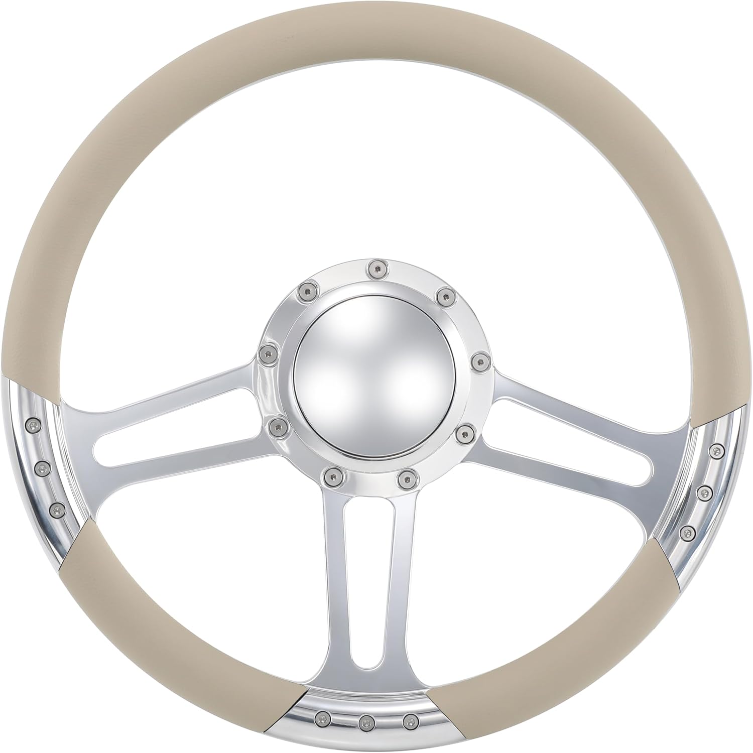 14'' Billet Trinity Half Wrap 9 Bolts Steering Wheel with 2'' Dish and Horn Button (Tan)