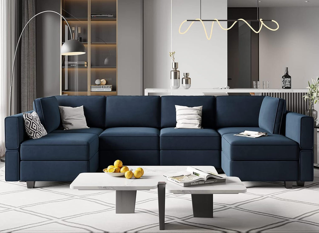 Belffin Modular Reversible Sectional Sofa U Shaped Couch with Storage Seat with Chaise Velvet Blue…