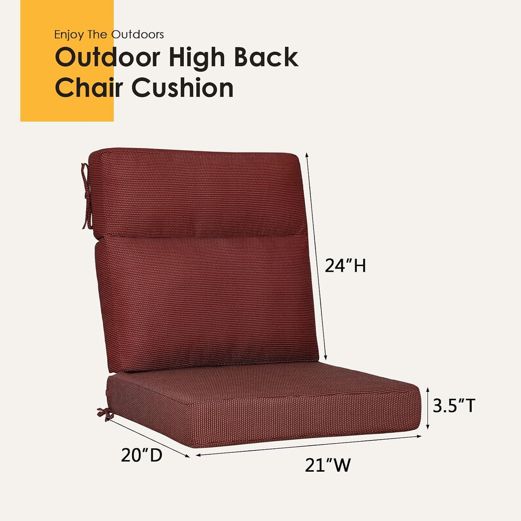 Outdoor High Back Chair Cushion, 2 Pack 44x21 inches Patio Chair Cushions Water Repellent Rocking Cushions Indoor Furniture Seat Pad, Tan Dotted Red Base