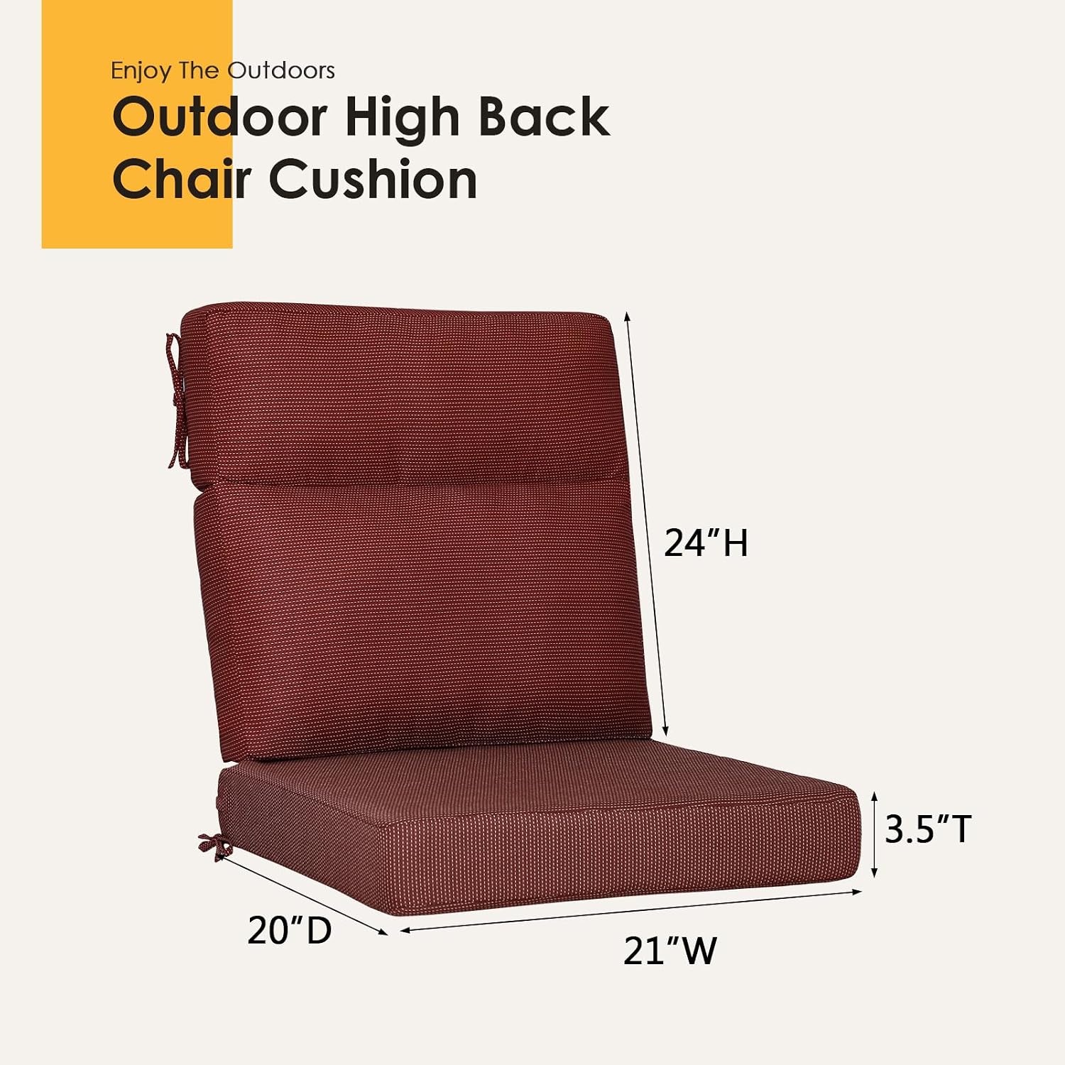 Outdoor High Back Chair Cushion, 2 Pack 44x21 inches Patio Chair Cushions Water Repellent Rocking Cushions Indoor Furniture Seat Pad, Tan Dotted Red Base