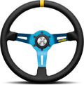 MOMO Mod.08 Leather Steering Wheel - Black Leather, Blue Spokes, Dished, Racing, 330mm