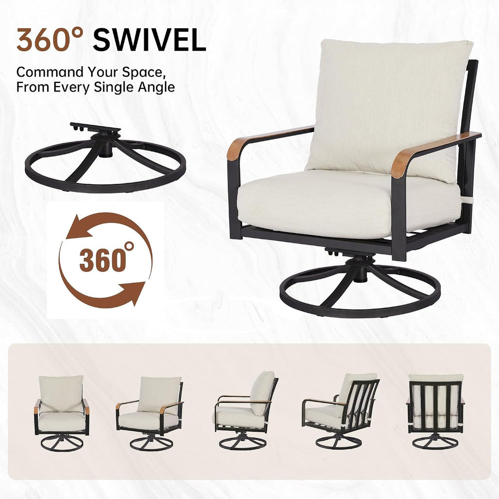 NATURAL EXPRESSIONS Patio Furniture Set,Outdoor Patio Chairs with 2 Swivel Glider Rocking Chairs,5 Piece Outdoor Conversation Set with Ottomans,All Weather Sturdy Frame,6' Cushions for Garden,Yard