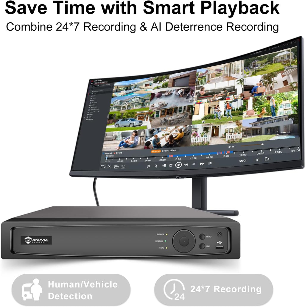 Anpviz AI 12MP 8CH POE NVR (12MP/8MP/6MP/5MP/4MP) Smart AI POE Network Video Recorder - Supports up to 8 x 12MP POE Cameras, 8-Channel Power Over Ethernet (Not Included HDD) NVR7608Q1-8P (H Series)