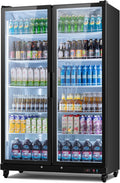 Yeego Commercial Refrigerators - 37.8 Cu.Ft 2 Glass Doors Commercial Beverage Refrigerator with Dual LED Light & Adjustable Shelves, 32-50°F Commercial Cooler for Stores Bakery Bar Offices Restaurants