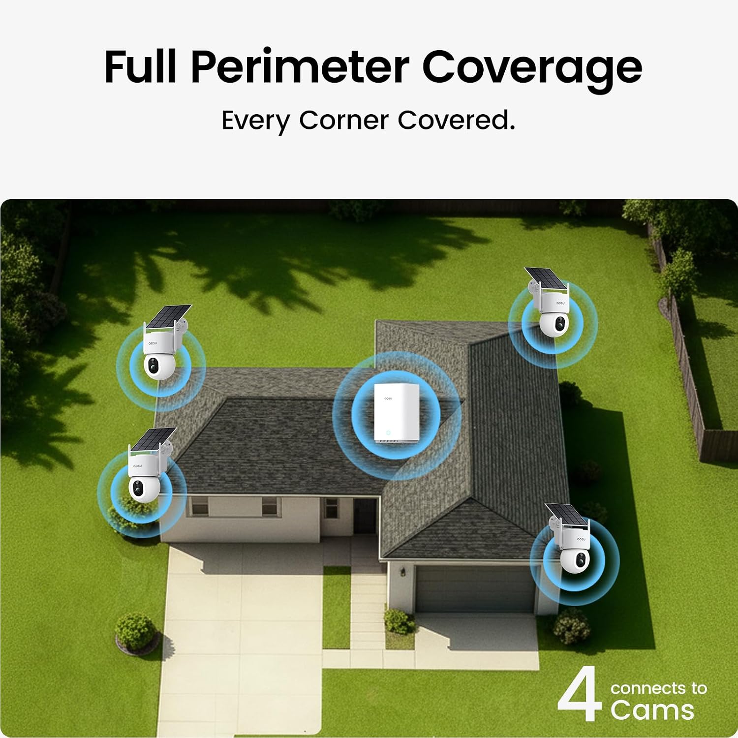 aosu SolarCam D1 Max 4-Cam Kit, 4K Solar Security Cameras Outdoor Wireless, 360° Pan & Tilt Coverage, Auto Tracking, Color Night Vision, No Subscription Required, Local Storage up to 1TB