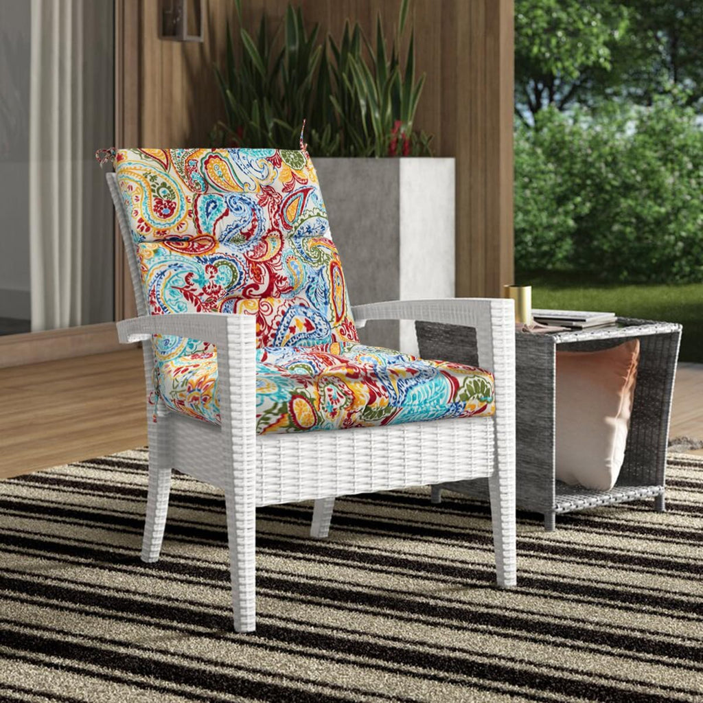 FUNHOME Outdoor High Back Chair Cushions Set of 2,Reversible Lawn Chair Cushion 44 x22 inch,Water Resistant Tufted Adirondack Chair Cushion,for Garden Rocking Chair,Patio Furniture(Phoenix)
