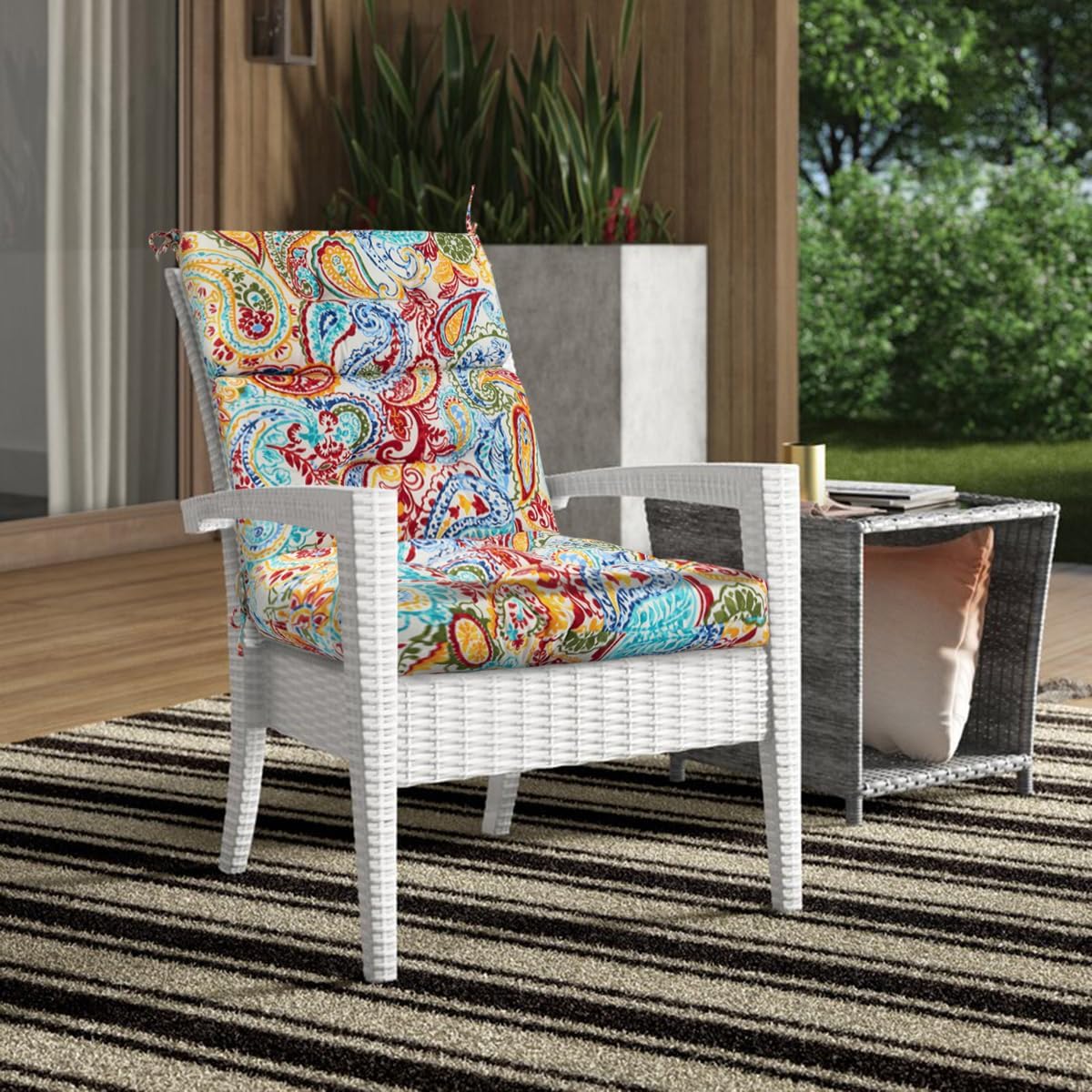 FUNHOME Outdoor High Back Chair Cushions Set of 2,Reversible Lawn Chair Cushion 44 x22 inch,Water Resistant Tufted Adirondack Chair Cushion,for Garden Rocking Chair,Patio Furniture(Phoenix)