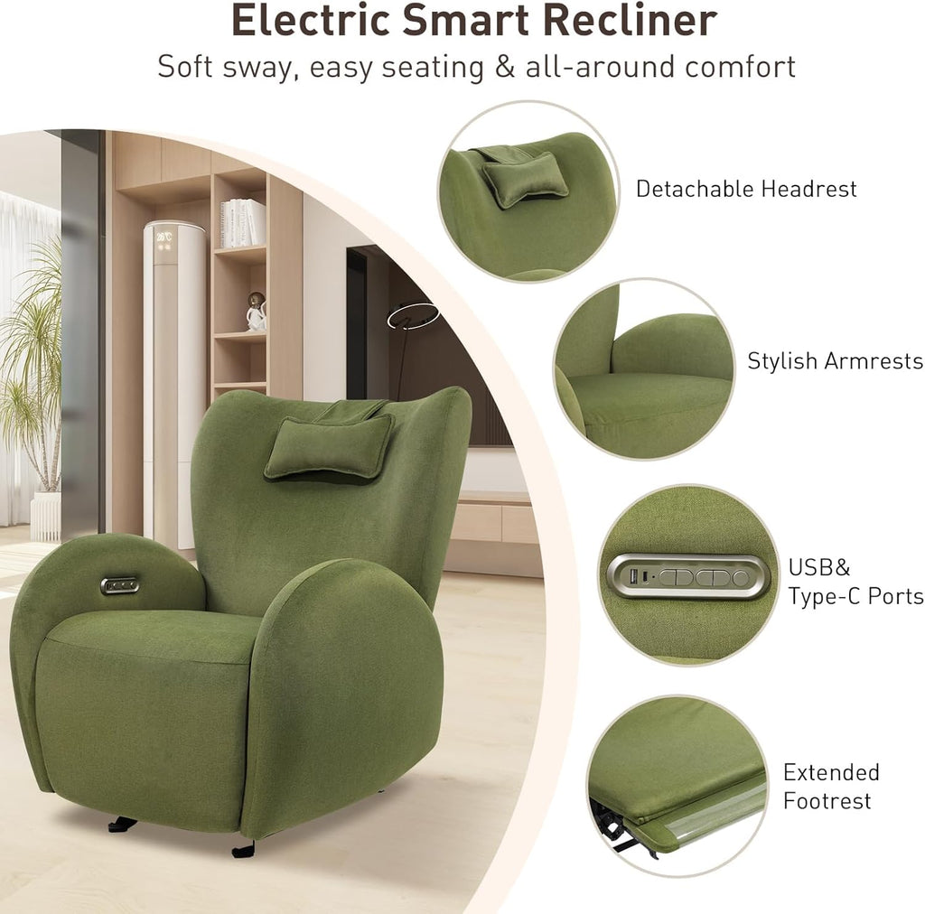 EONIX Stylish Power Glider Rocker Recliner Chair, Dual Motor Independently Controlled Footrest and Backrest, Detachable Headrest, Lazy Boy Recliner for Living Room, SXXY010041, Olive Green