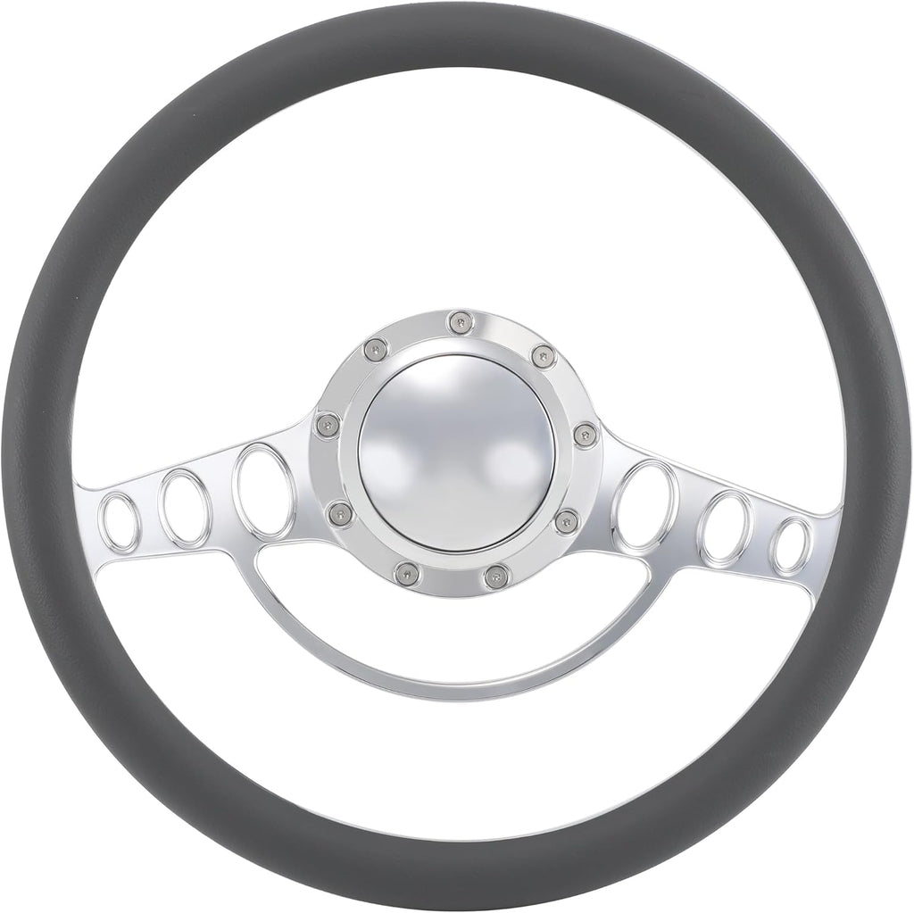 14'' Billet Half Wrap 9 Bolts Steering Wheel with 2'' Dish and Horn Button (Dark Grey)