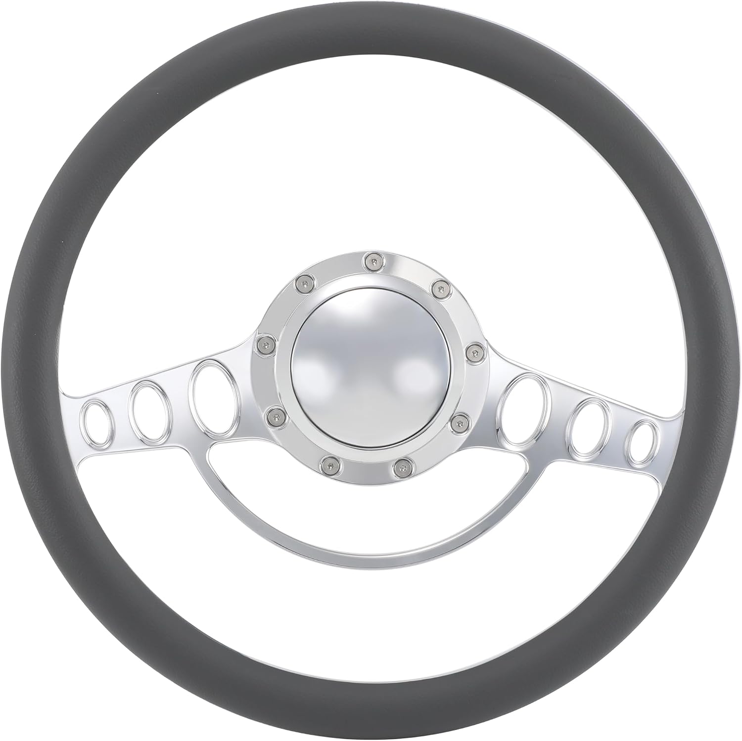 14'' Billet Half Wrap 9 Bolts Steering Wheel with 2'' Dish and Horn Button (Dark Grey)