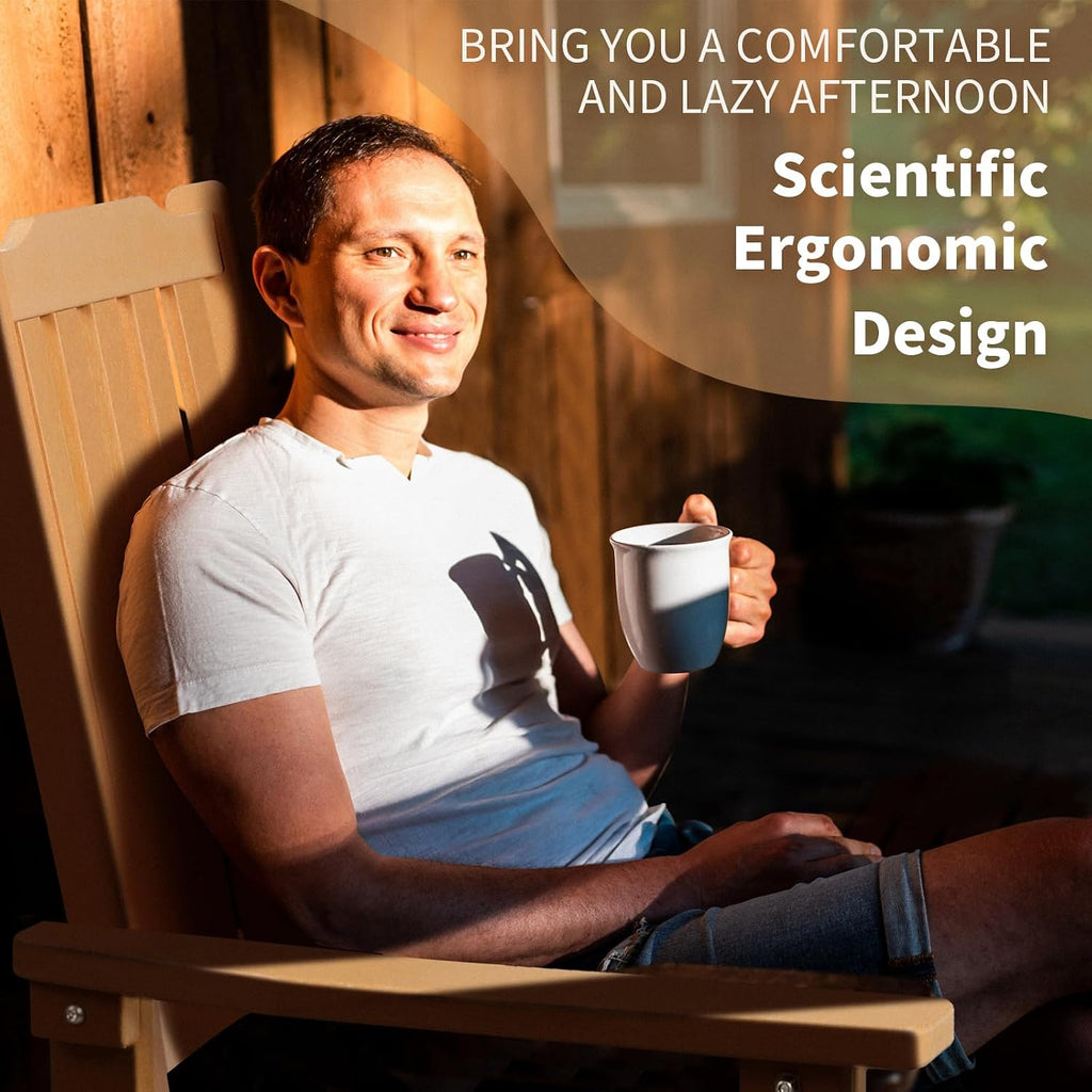 Outdoor Rocking Chair, Oversized All Weather High Back Porch Rocker, Patio Rockers for Outside