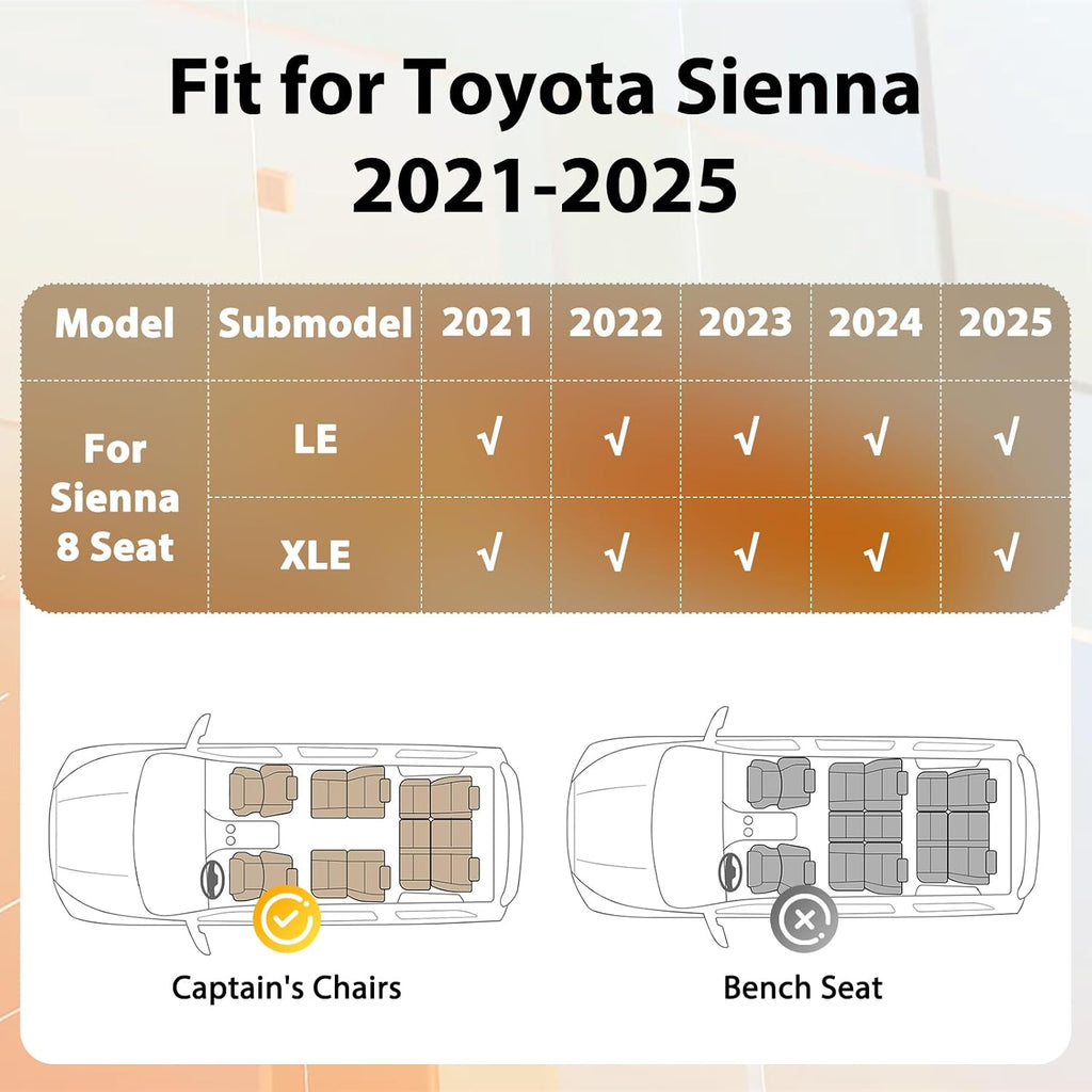 Floor Mats & Cargo Liner for 2021-2025 Toyota Sienna (Only for 8 Seats), All Weather TPE Floor Liners Custom Fit Sienna LE XLE Heavy Duty Car Mats 1st & 2nd & 3rd & Trunk Mat Accessories Black