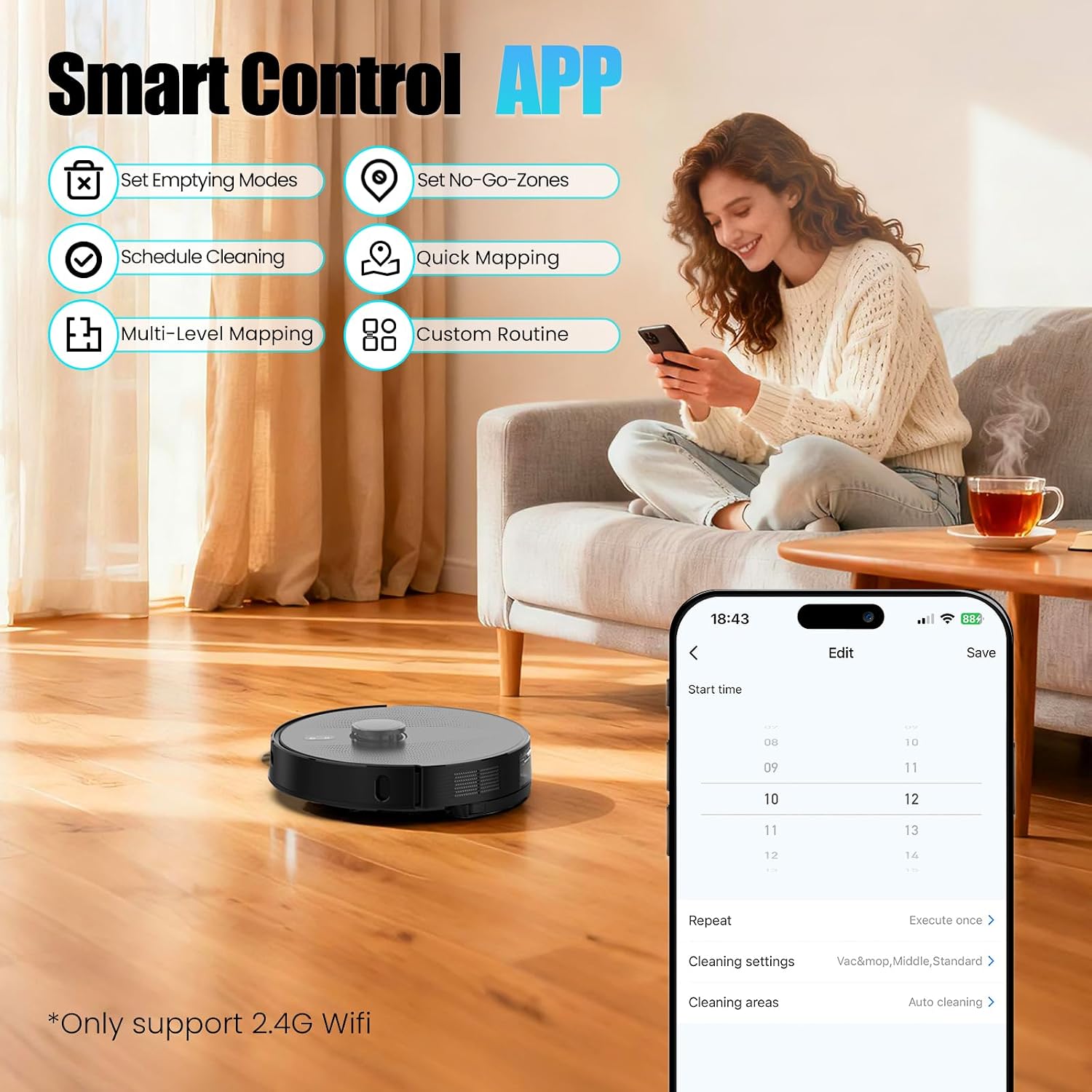 E10+GR Robot Vacuum and Mop with Self-Emptying, 8,000Pa Suction, 75-Day Hands-Free Cleaning, Lidar Navigation, No-Go Zone, Home Mapping, 2.4 GHz WiFi