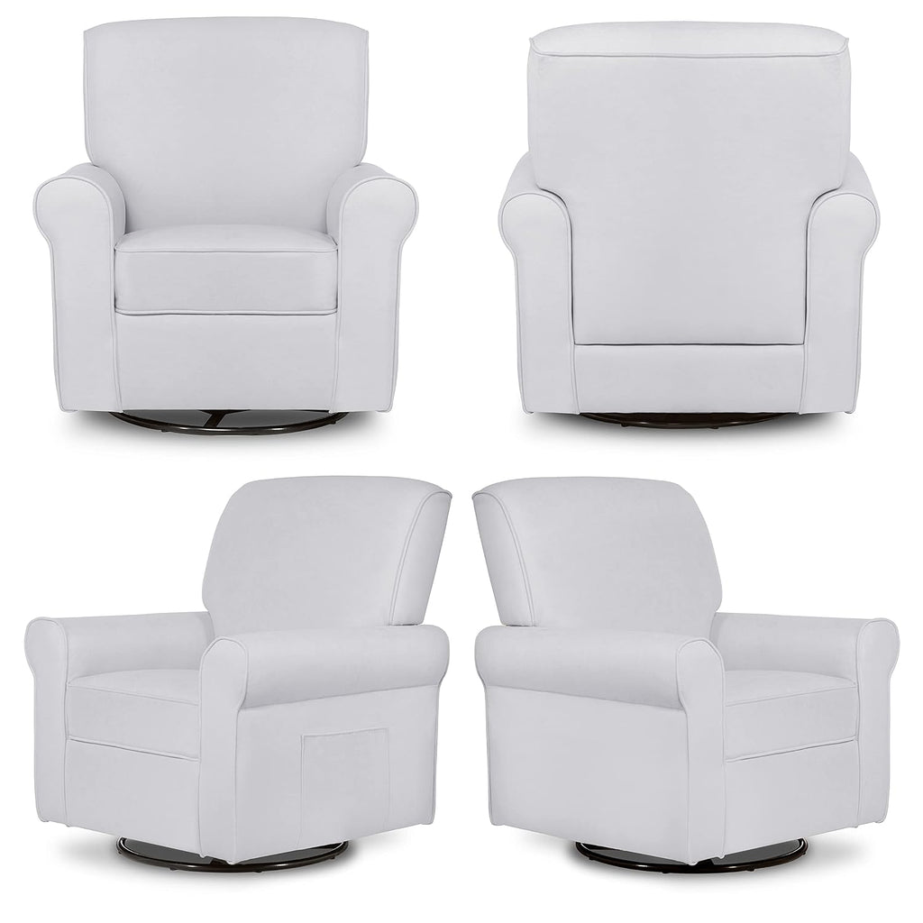 Evolur London Upholstered Plush Seating Glider Swivel, Ergonomically Designed for Nursery in Misty Grey, Tool-Free Assembly, Easy to Clean, Greenguard Gold Certified, Environmentally Conscious Glider
