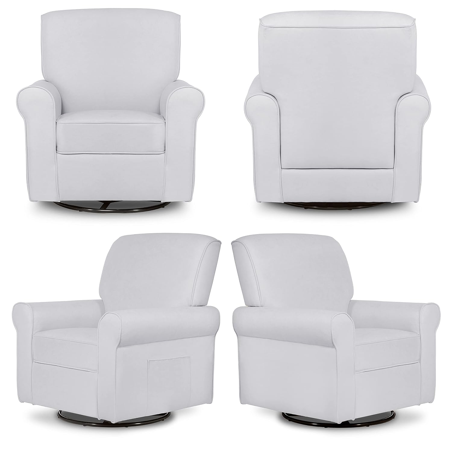 Evolur London Upholstered Plush Seating Glider Swivel, Ergonomically Designed for Nursery in Misty Grey, Tool-Free Assembly, Easy to Clean, Greenguard Gold Certified, Environmentally Conscious Glider