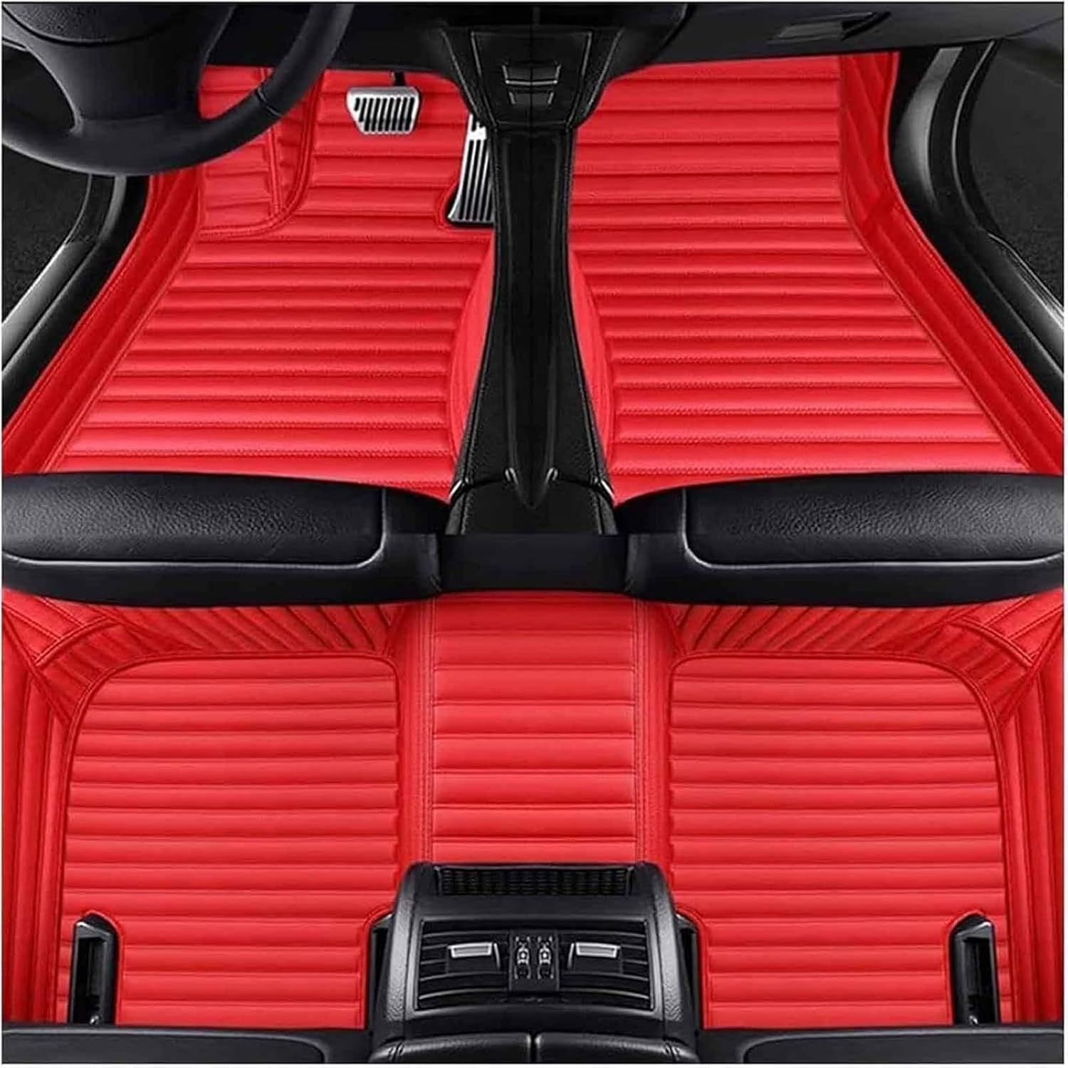 Custom All-Weather Car Floor Mats for Dodge Durango 2015-2019, Waterproof Anti-Slip Leather Mats Full Coverage 3D Design Cargo Liners Accessories, Red