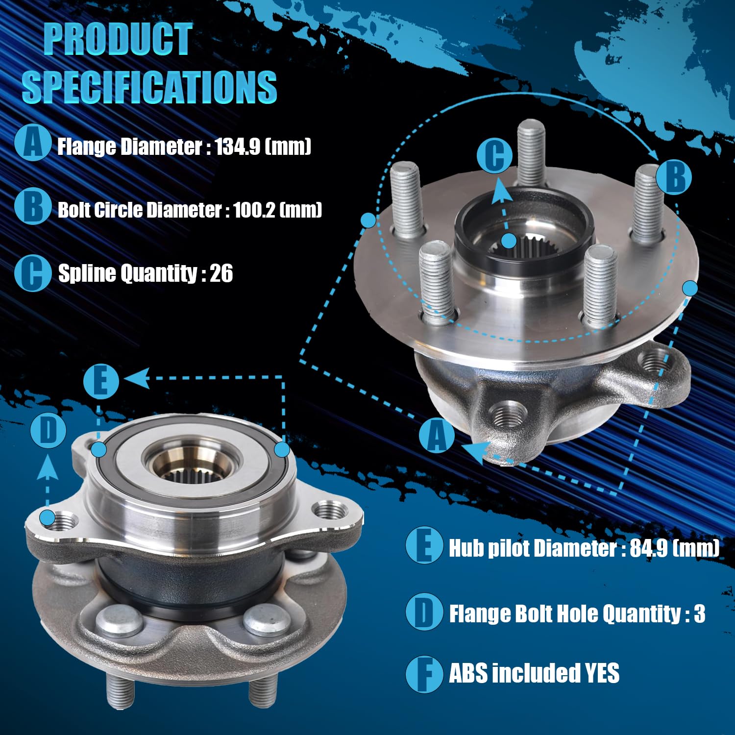 Detroit Axle - Pair Front Wheel Bearing & Hubs Assembly for 2019-2024 Toyota Corolla 2016-2022 Prius 2019-2022 Prius AWD-e 2017-2022 Prius Prime
