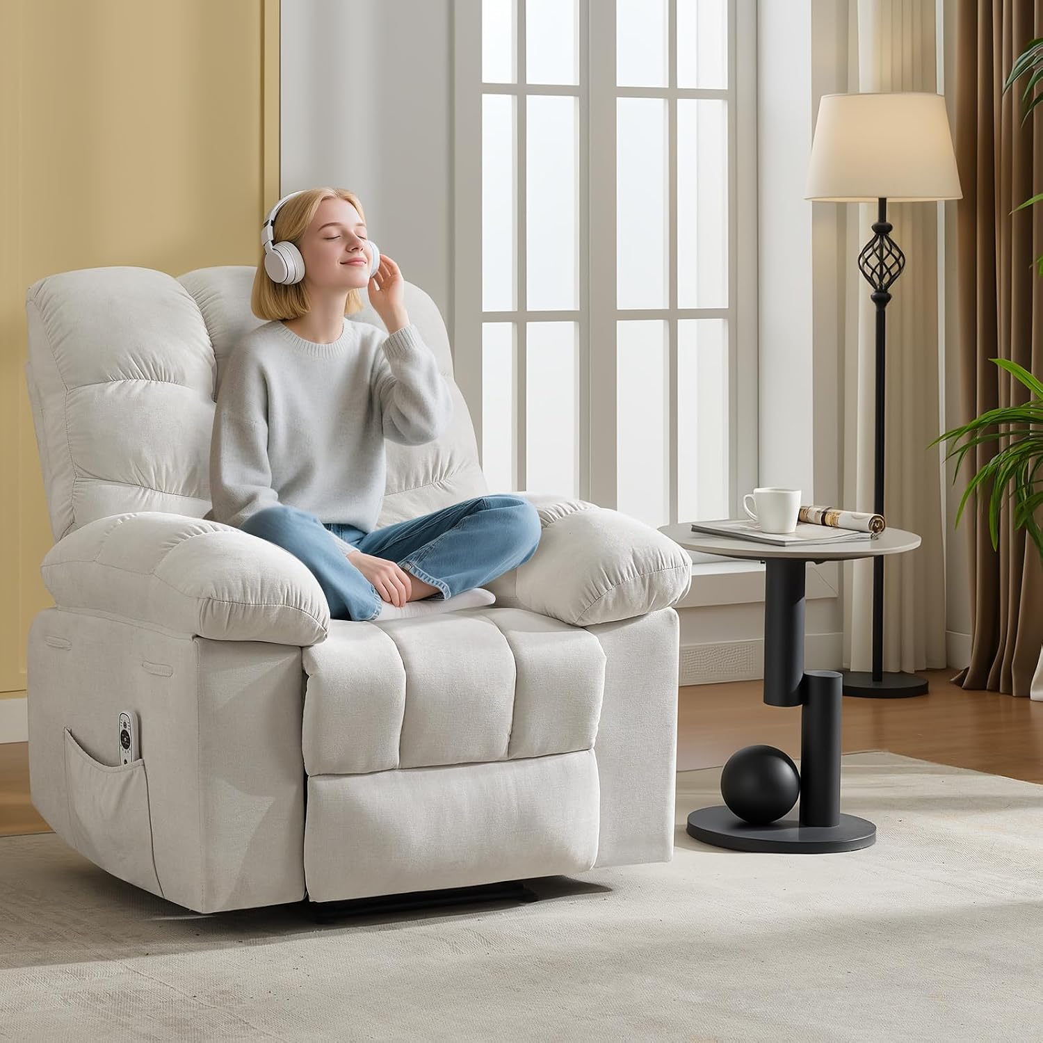 21.4in Wide Rocking Recliner Chair,Massage & Heat Recliner Chair for Adults,Home Theater Seating with Lumbar Support,Nursery Rocking Chairs for Living Room